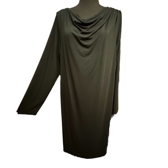J Jill Dress 1X Black Midi Lagenlook Drape Neck Minimalist Capsule Wardrobe - Picture 2 of 7